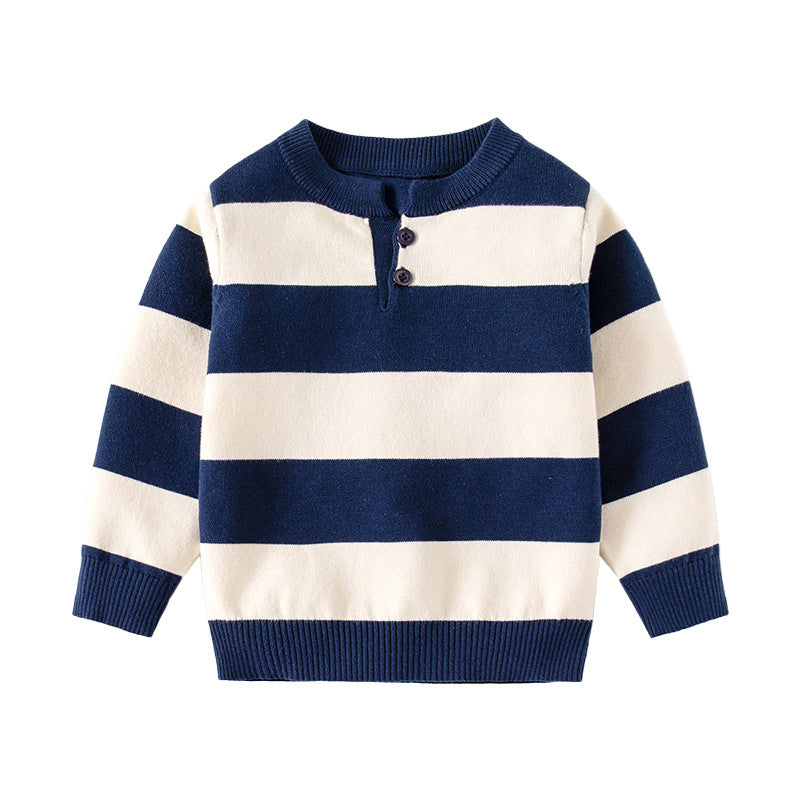 Stripe Versatile Knitwear Lazy Half-Open Collar Buttoned Inner Layer Lightweight Sweater Trendy