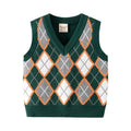 Casual Kids' Knit Vest for Boys, College Style, Plaid Pattern, Children's Clothing