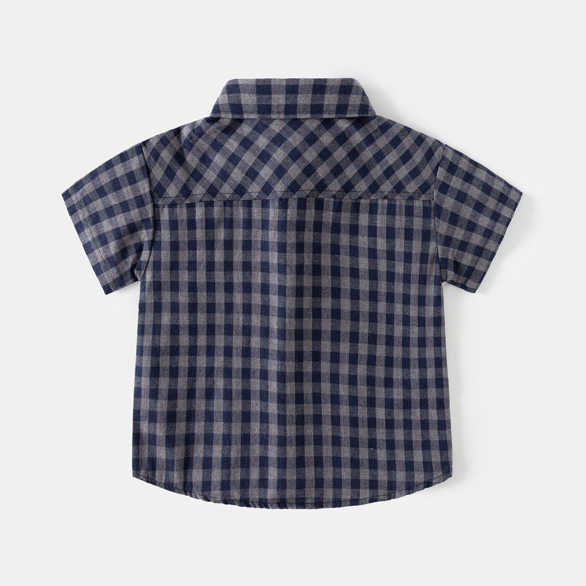 Children's Plaid Short Sleeve Shirt, Turn-Down Collar, Pure Cotton Blouse, Stylish Top for Kids