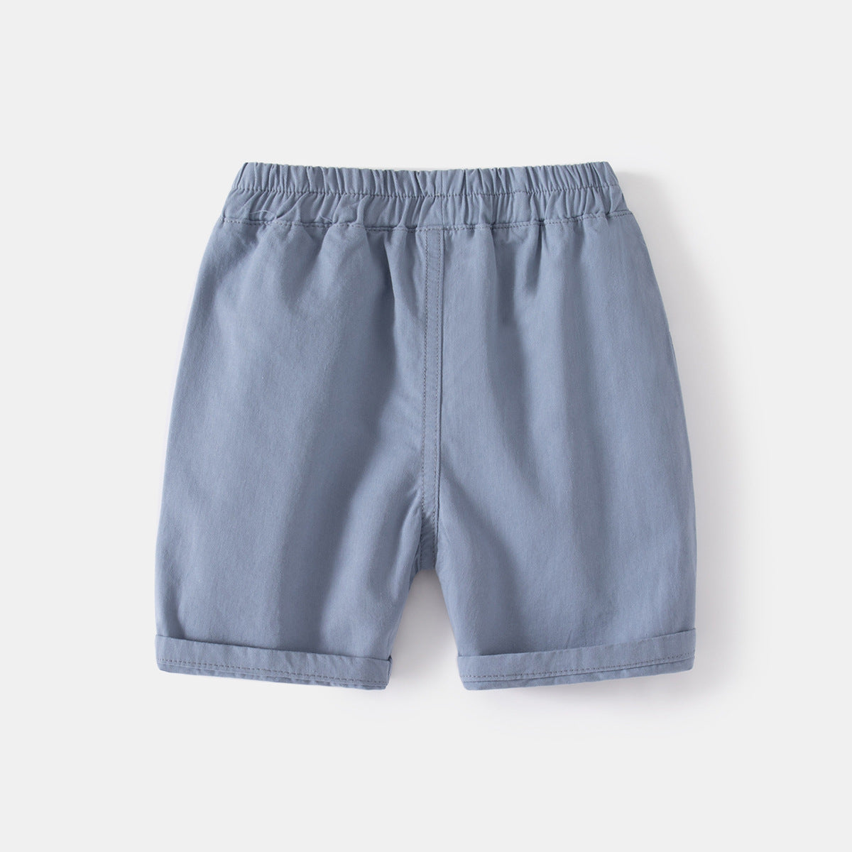 Casual Khaki Five-Point Pants with Large Pockets Faux Button Elastic Waistband Kids Sport Shorts