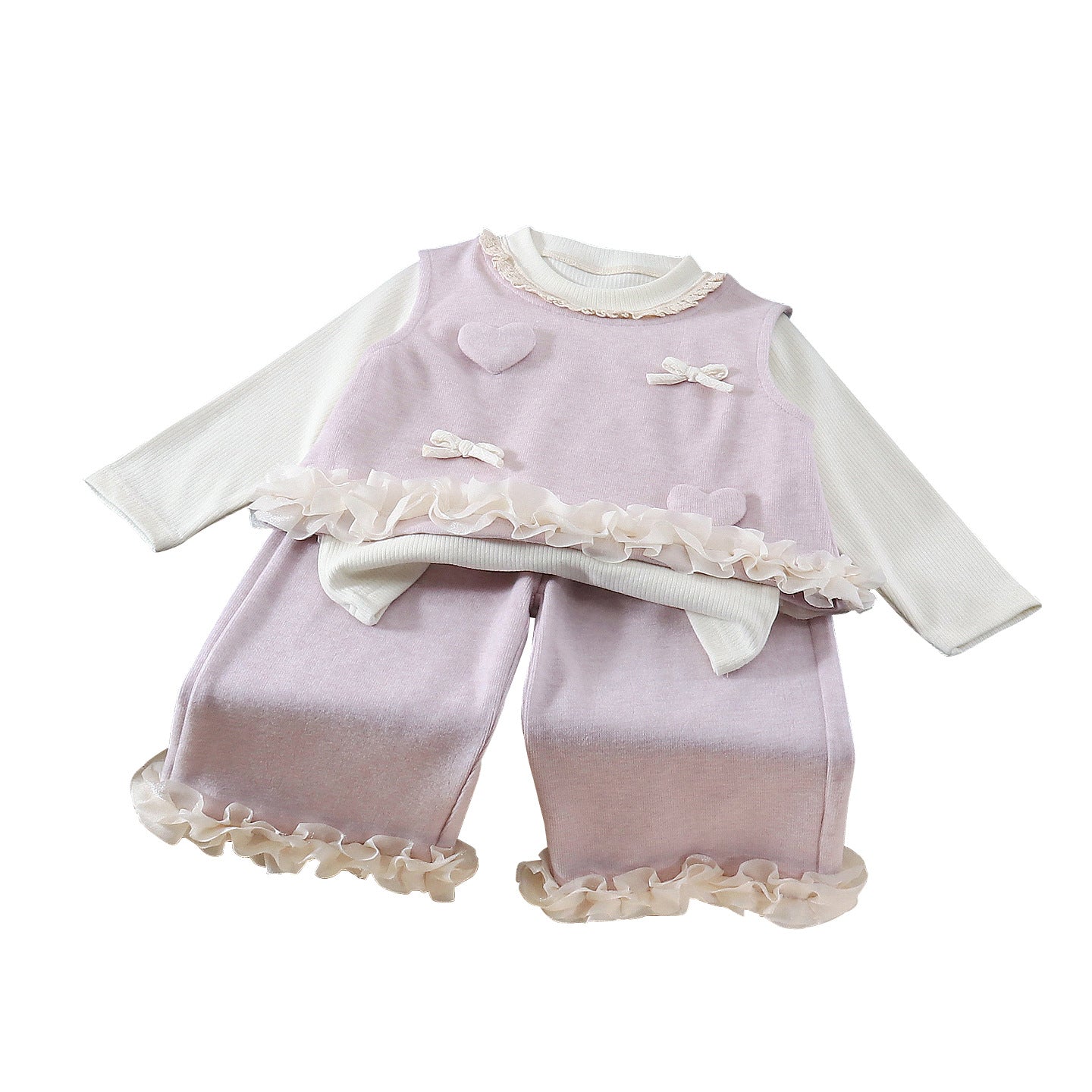 Female baby knitted vest long sleeved three piece set