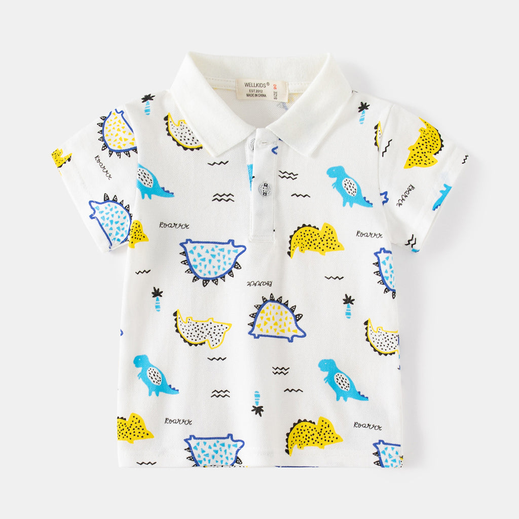 Boy's Short Sleeve Polo Shirt Fog Blue Cute Turn-down Collar Kids Short Sleeve Polo Shirt