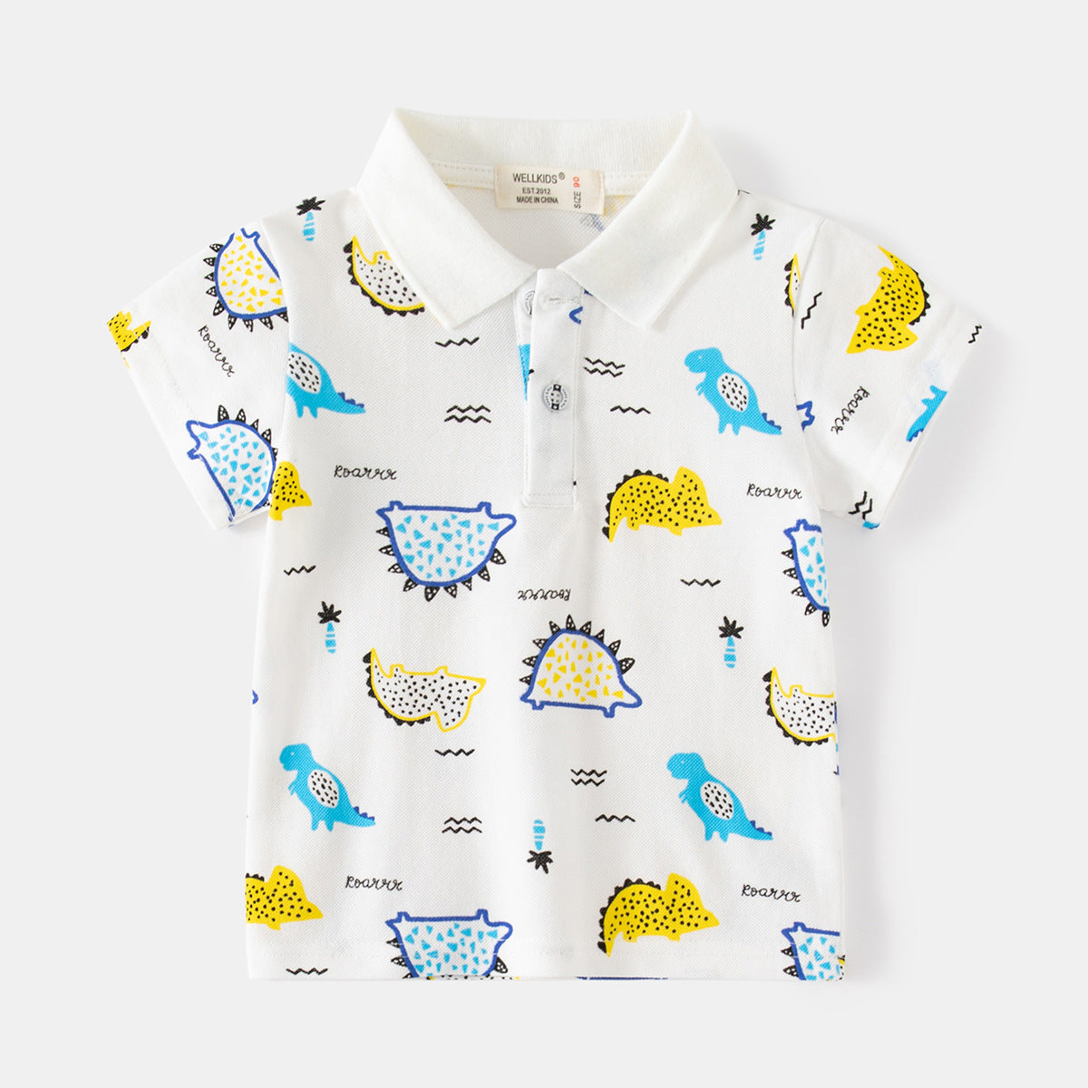 Boy's Short Sleeve Polo Shirt Fog Blue Cute Turn-down Collar Kids Short Sleeve Polo Shirt