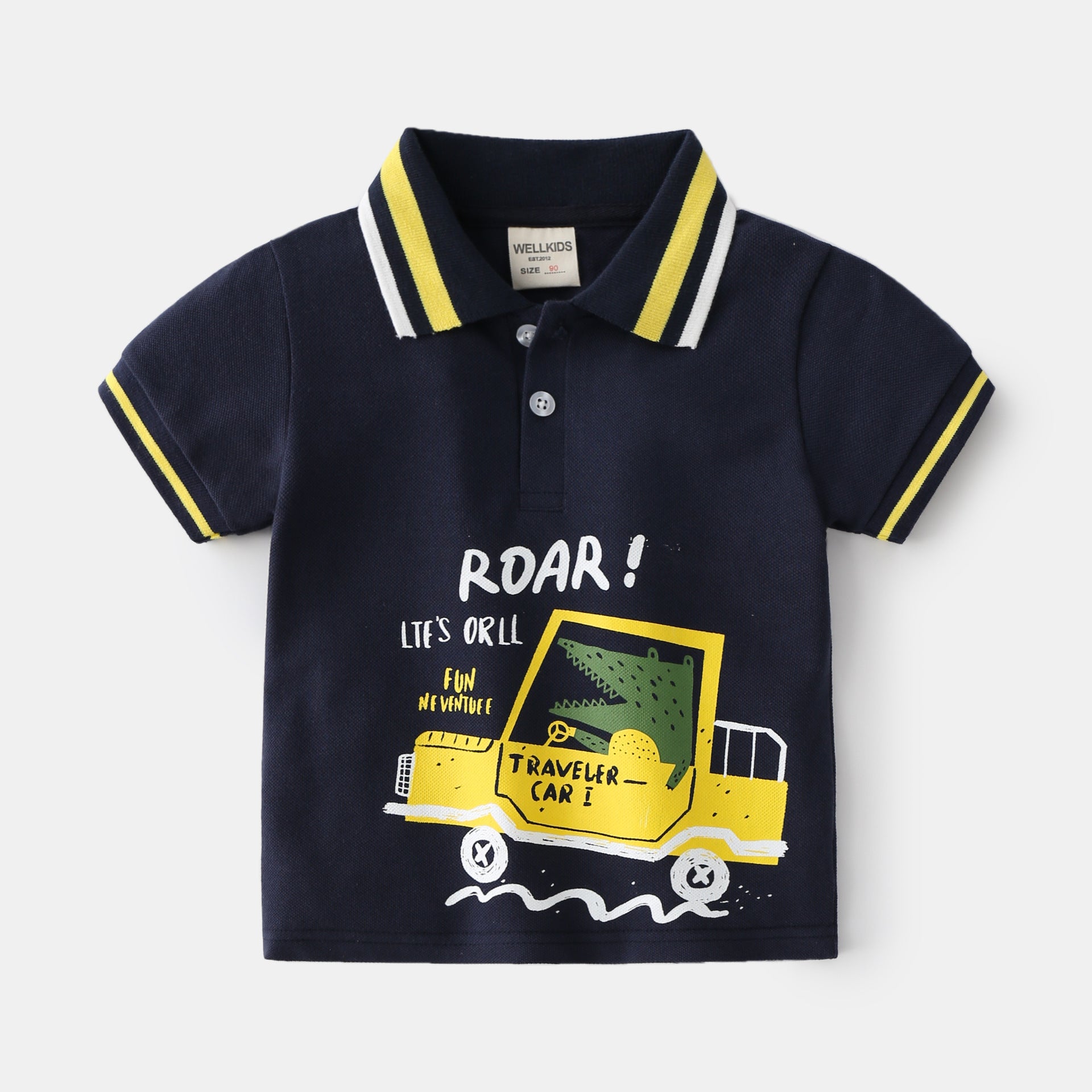 Cartoon Letter Print Short Sleeve Polo Shirt for Boys Casual Summer Style