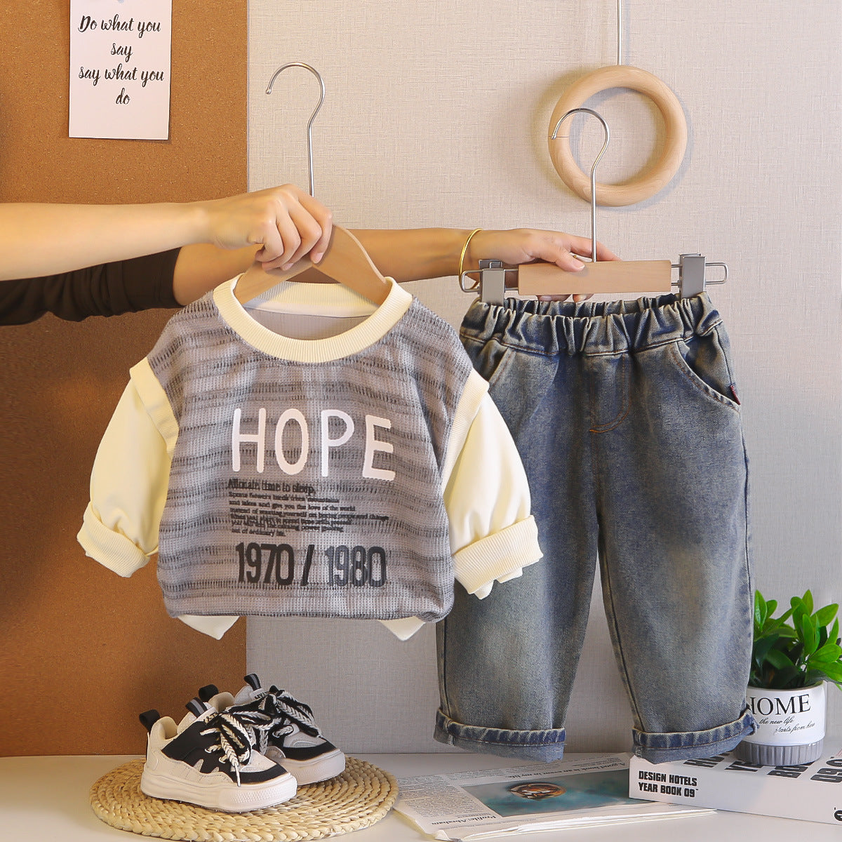 Male baby casual hoodie two-piece set children's clothing