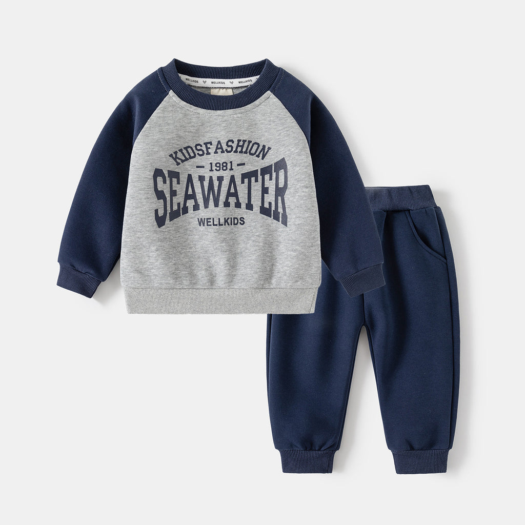 Children's Letter Print Color-Blocking Long Sleeve Set Baby Sport Two-Piece Fashionable Set