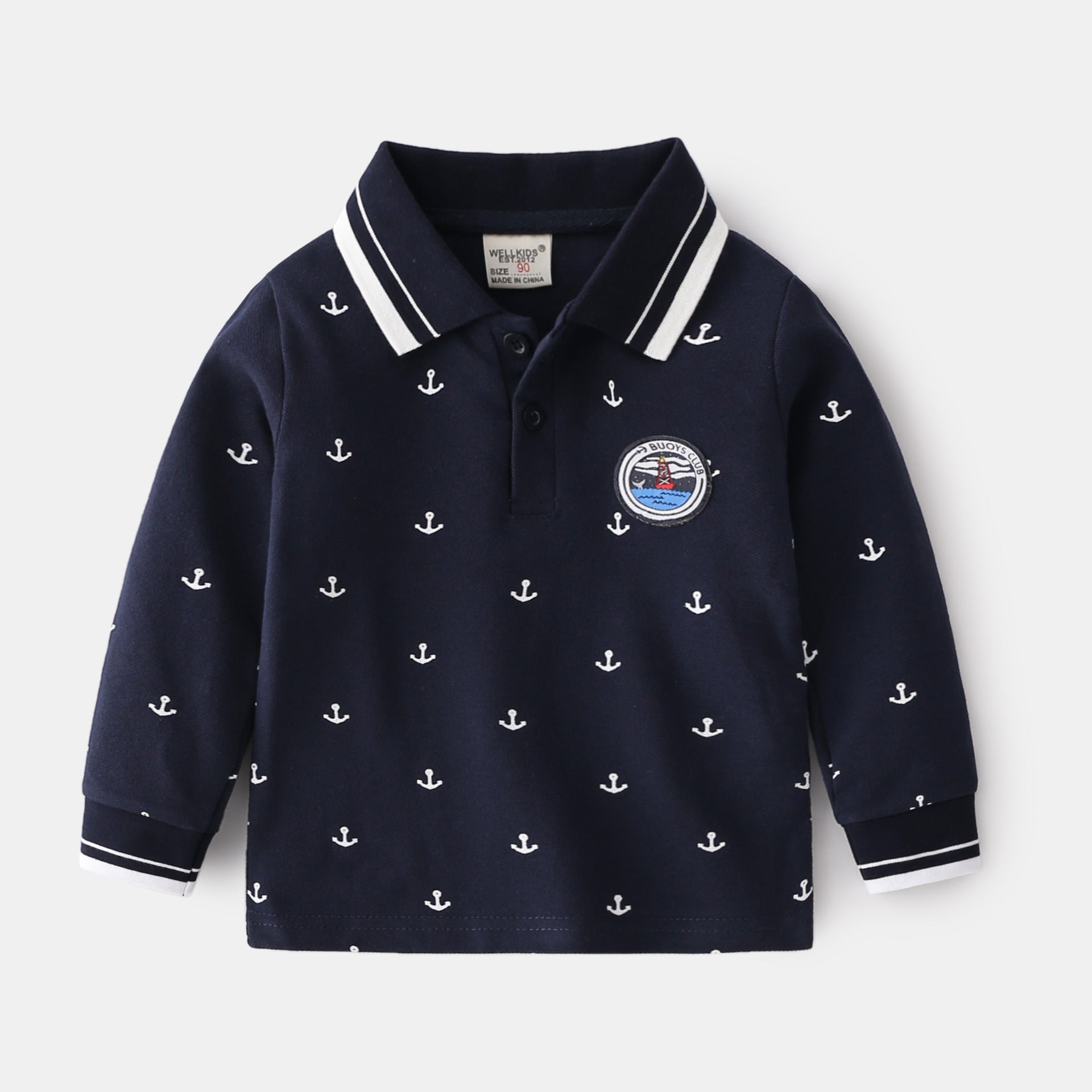 Blue and White Collar Cool Trendy Cute Daily School Boy Long Sleeve Shirt