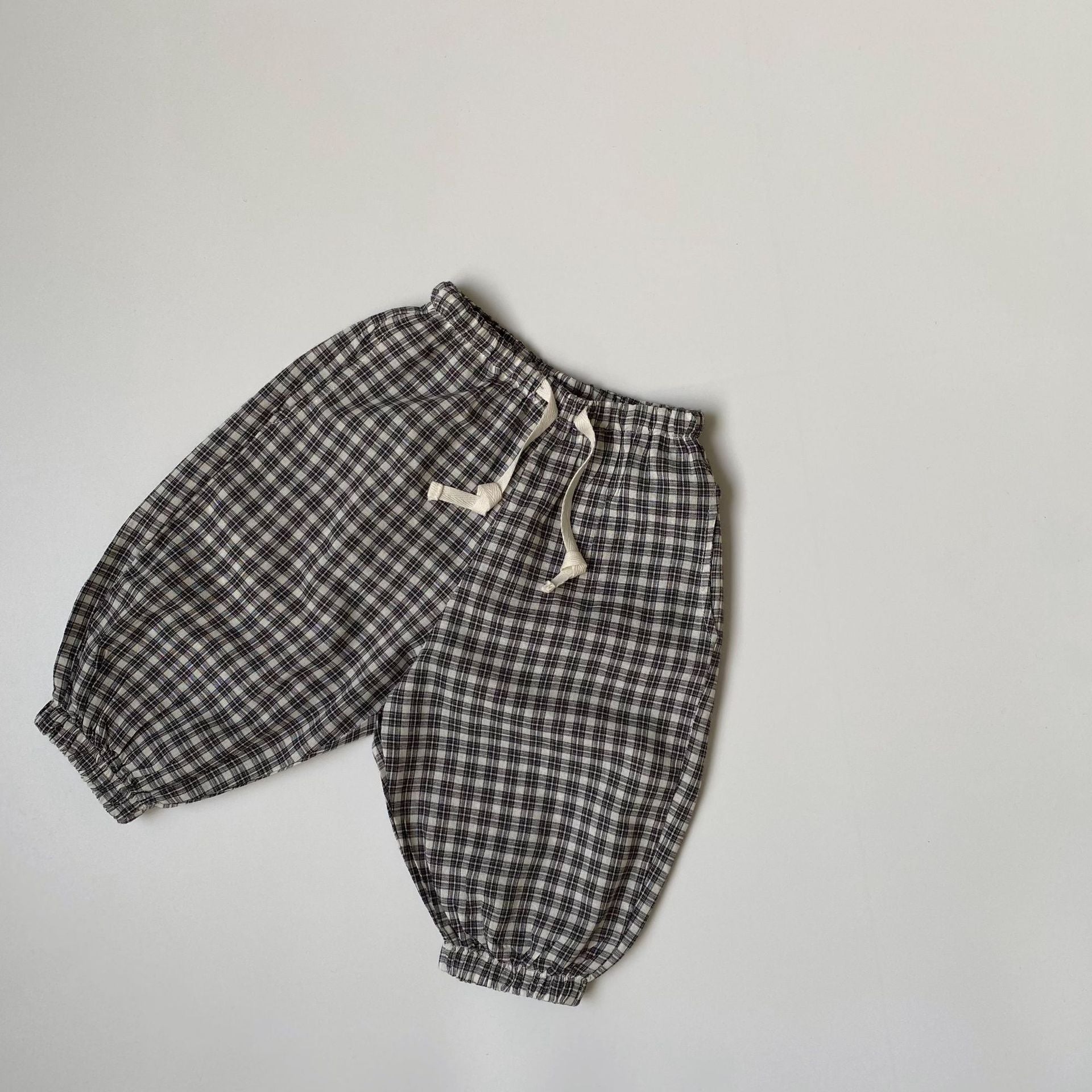 Plaid lace up drawstring pants