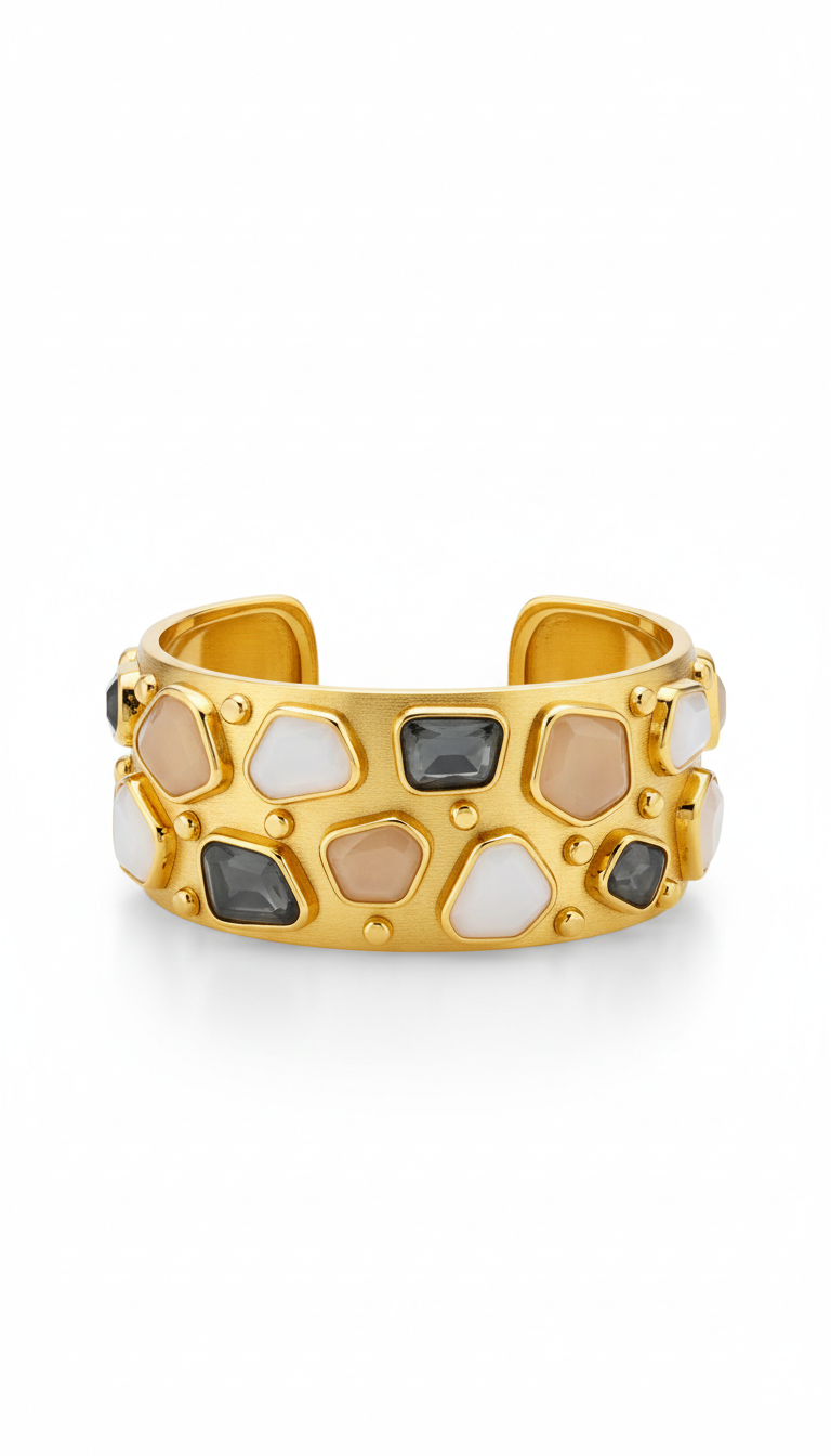 gem-accented gold cuff bracelet