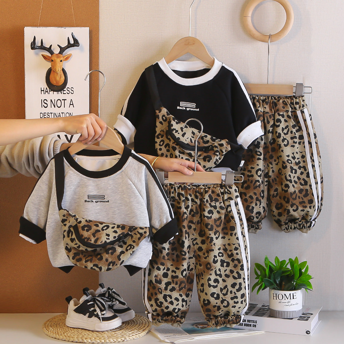 Round neck shoulder bag long sleeved two-piece set for babies