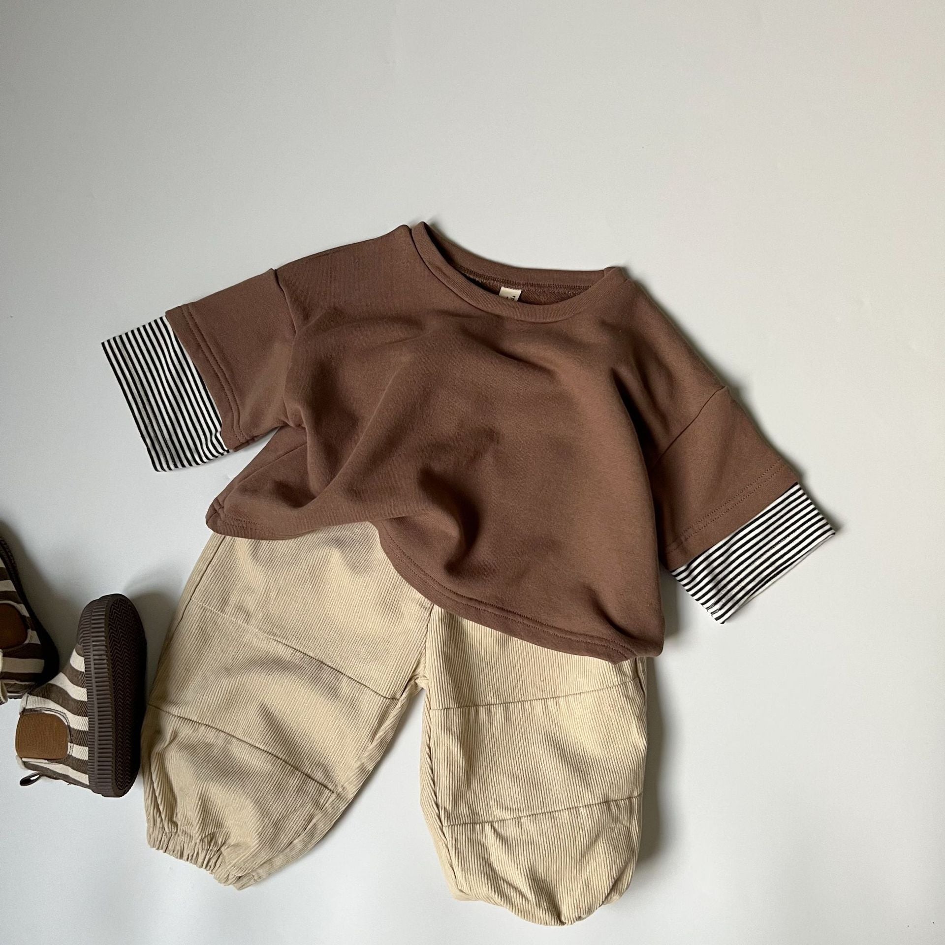 Children's striped cuffs color blocked hoodie