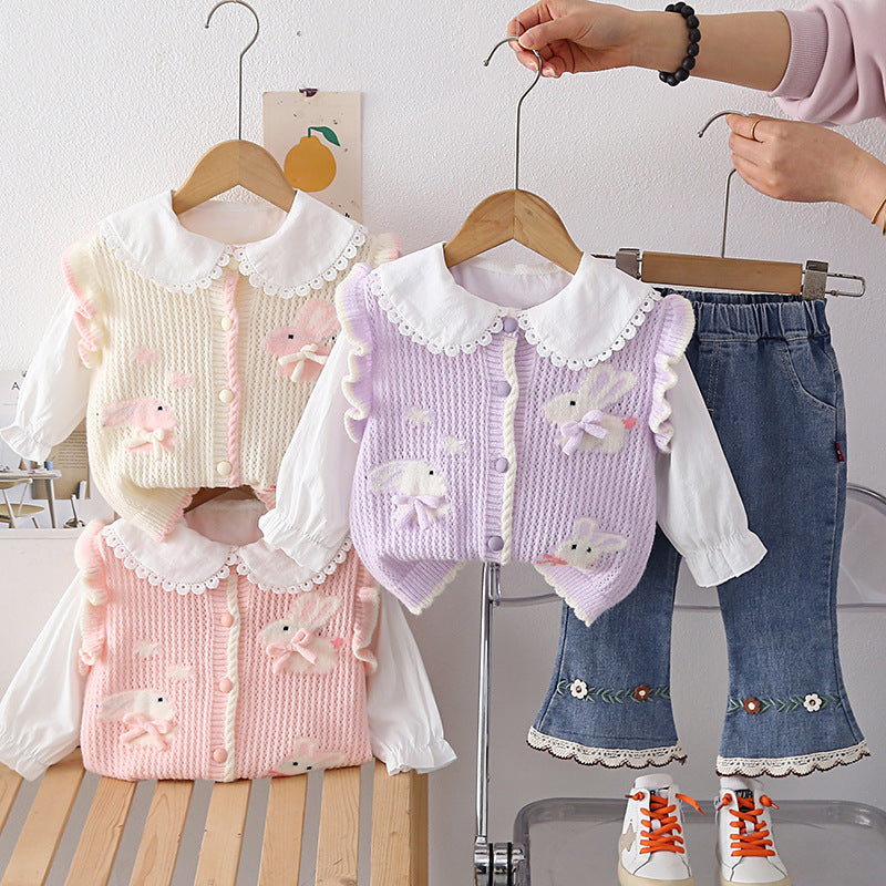 Spring and Autumn Sweater Vest 3-Piece Set for Women