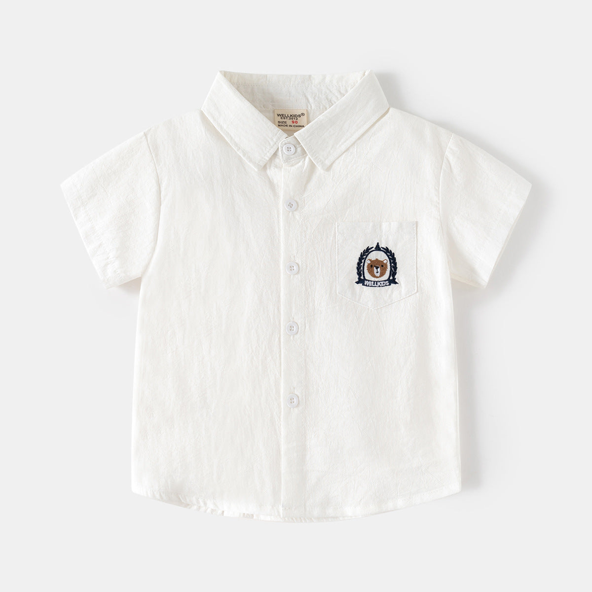 Short Sleeve Shirt Korean Style Children's Embroidered Dress Shirt Baby Turn-down Collar Solid Color Top