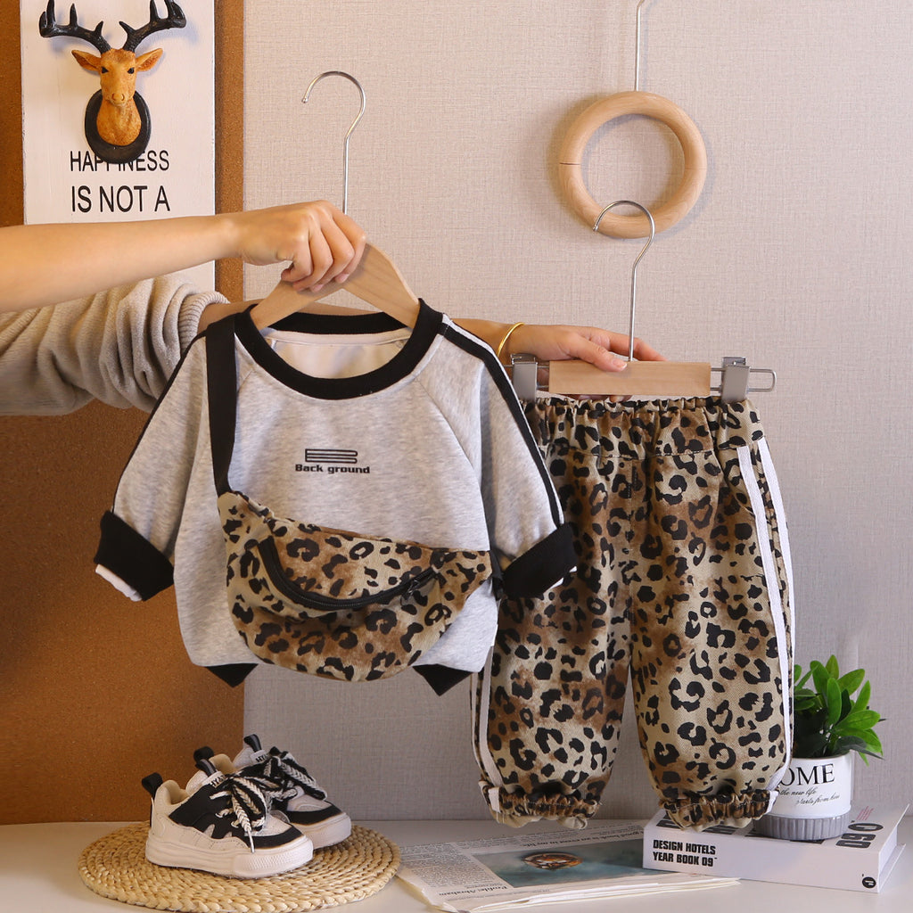 Round neck shoulder bag long sleeved two-piece set for babies