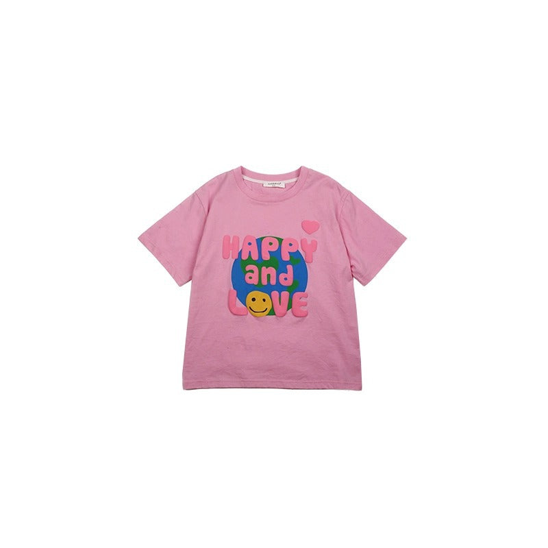 Girls' Loose Letter T-Shirt Printed Short Sleeve Top Trendy
