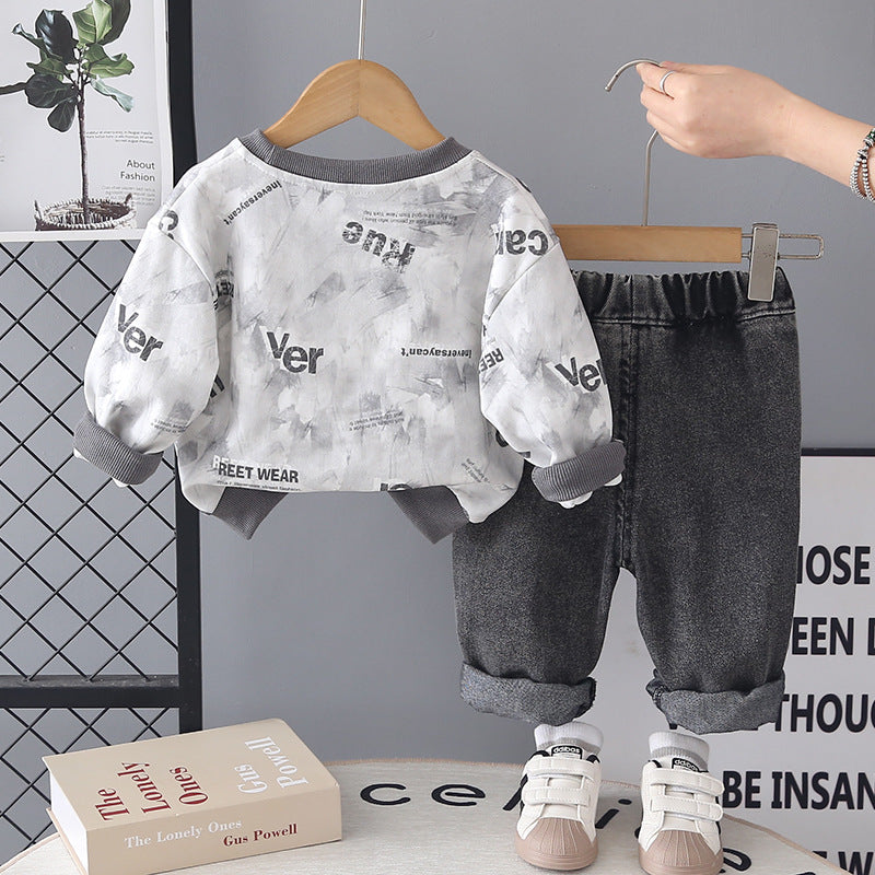 Two piece casual hoodie set for baby spring and autumn boys' clothes
