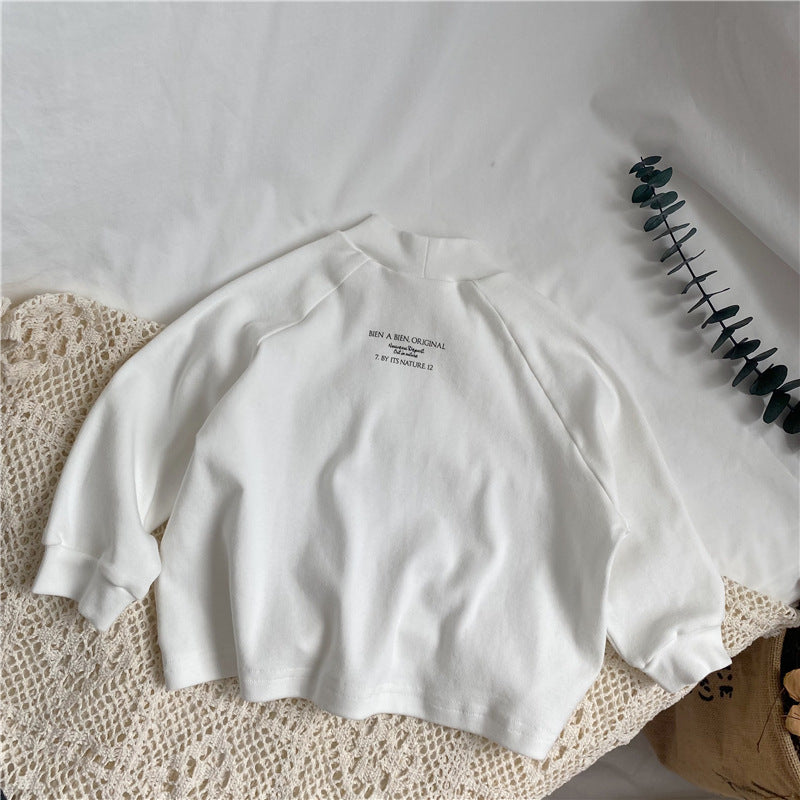Children's back letter half high neck base shirt