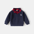 Boys' Faux Two-Piece Hoodie, Children's Shirt Collar Jacket, Baby V-Neck Top