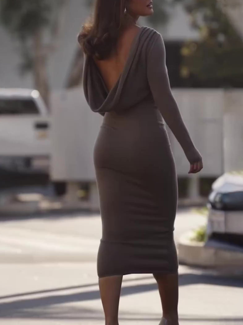 Backless Long Sleeve Bodycon Midi Dress – Nova Finds product photo 1