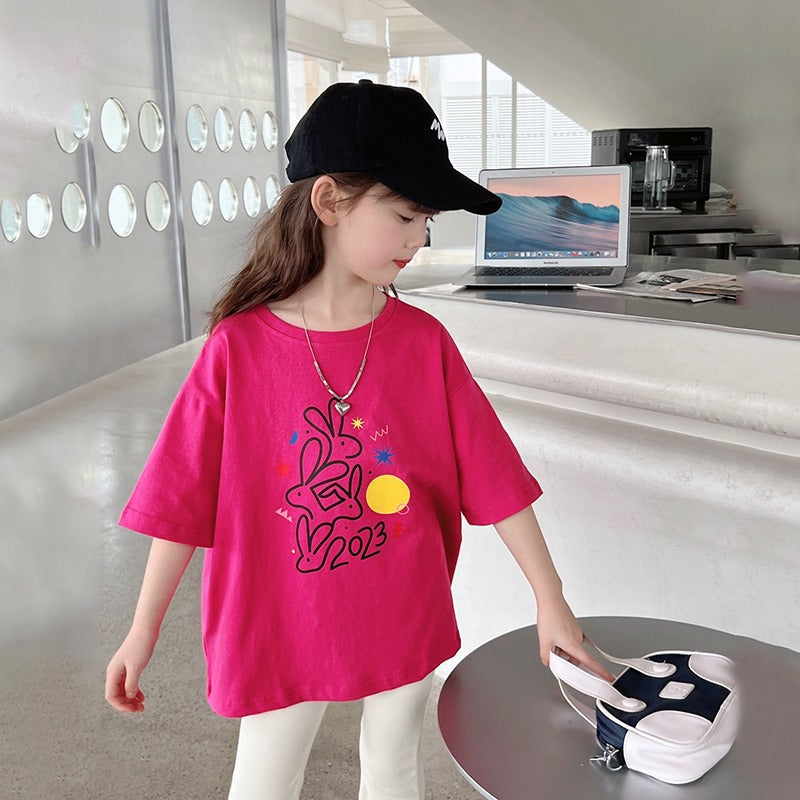 Street-Style T-Shirt for Girls, Casual Short Sleeve Top for Children
