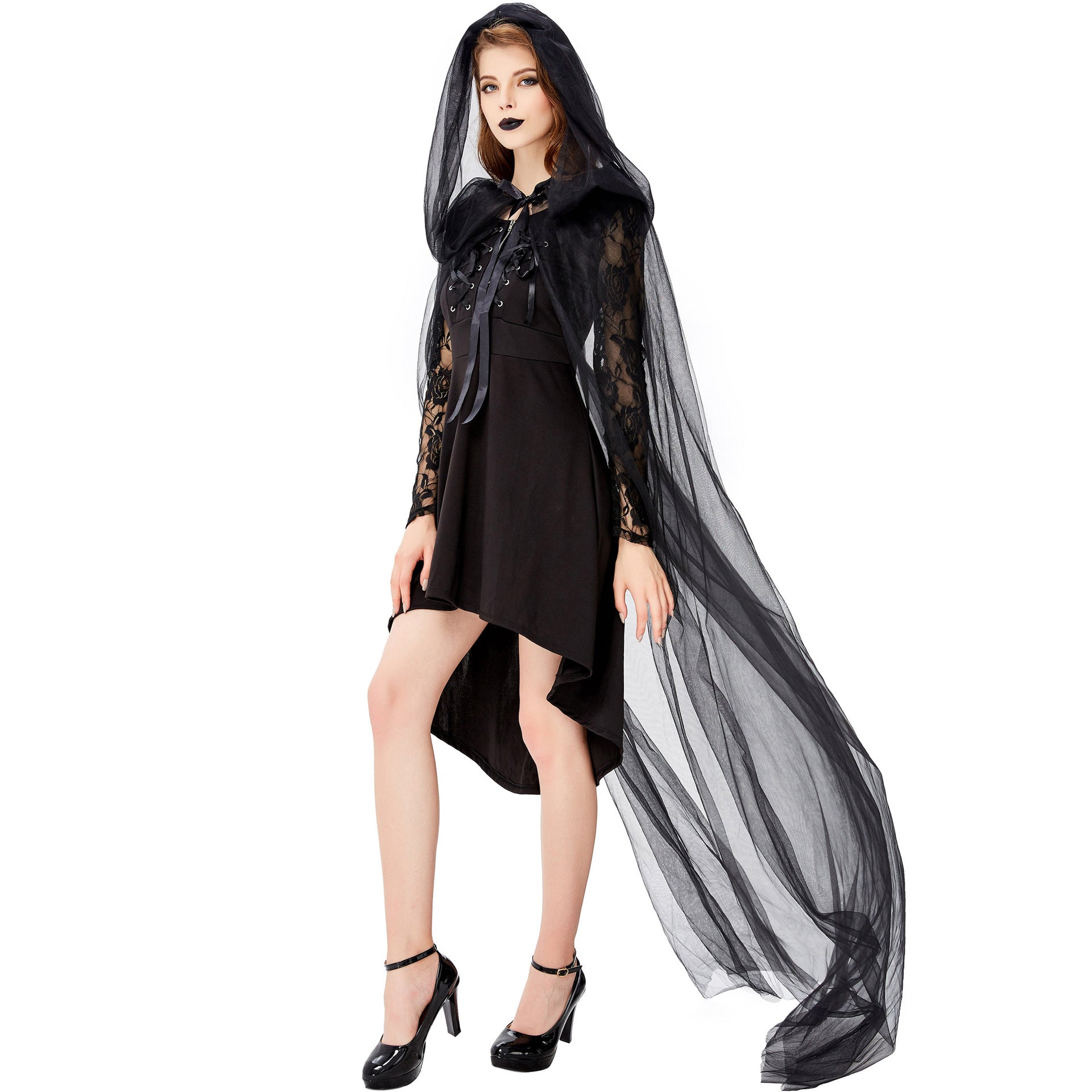 Dark Vampire Witch Costume Halloween Outfit Death Cloak Witch Dress Costume for Party