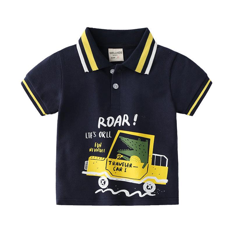 Cartoon Letter Print Short Sleeve Polo Shirt for Boys Casual Summer Style