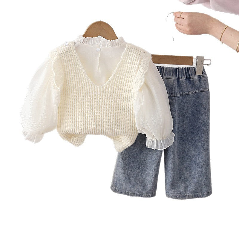 Sweater vest three piece set for baby and children's spring and autumn clothing