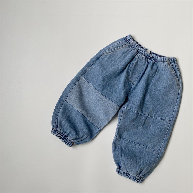 Children's patchwork drawstring jeans
