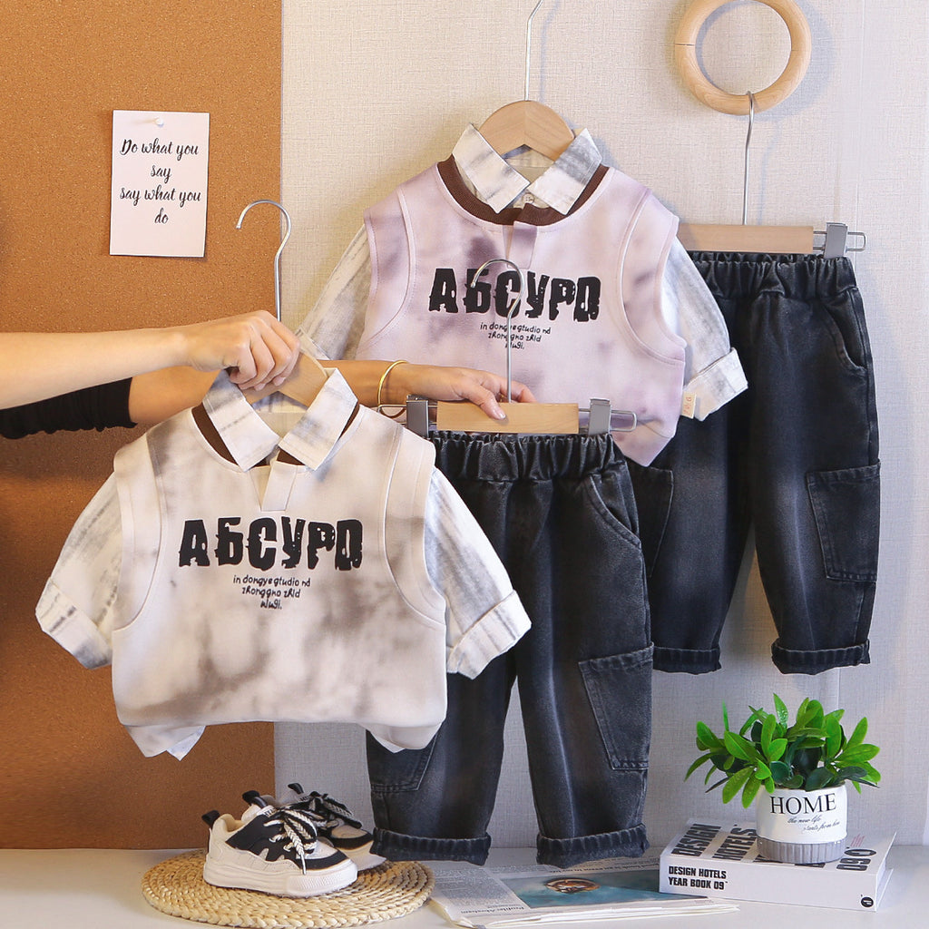 Vest shirt long sleeved three piece set for spring and autumn clothing