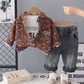 Jacquard letter denim long sleeved three piece set