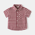 Children's Plaid Short Sleeve Shirt, Turn-Down Collar, Pure Cotton Blouse, Stylish Top for Kids