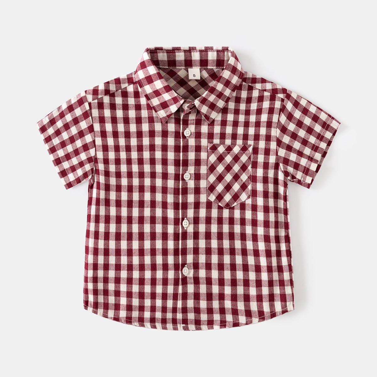 Children's Plaid Short Sleeve Shirt, Turn-Down Collar, Pure Cotton Blouse, Stylish Top for Kids