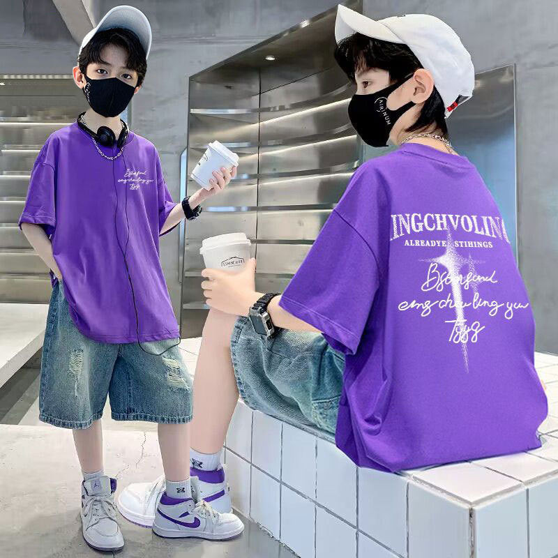 Kids Boy Short Sleeve T-Shirt Loose Fit Casual  Top Trendy Children's Half Sleeve Shirt