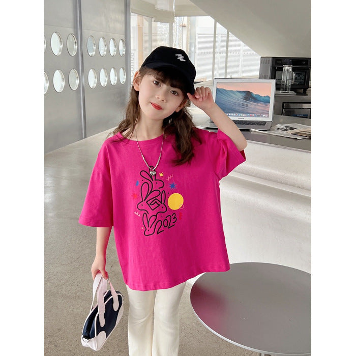 Street-Style T-Shirt for Girls, Casual Short Sleeve Top for Children