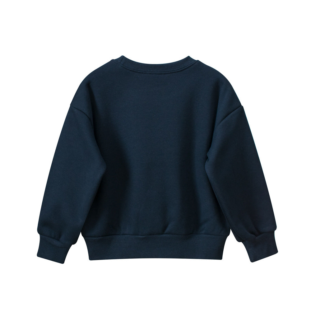 Fleece Lined Hoodie Round Neck Children's Clothing Thickened