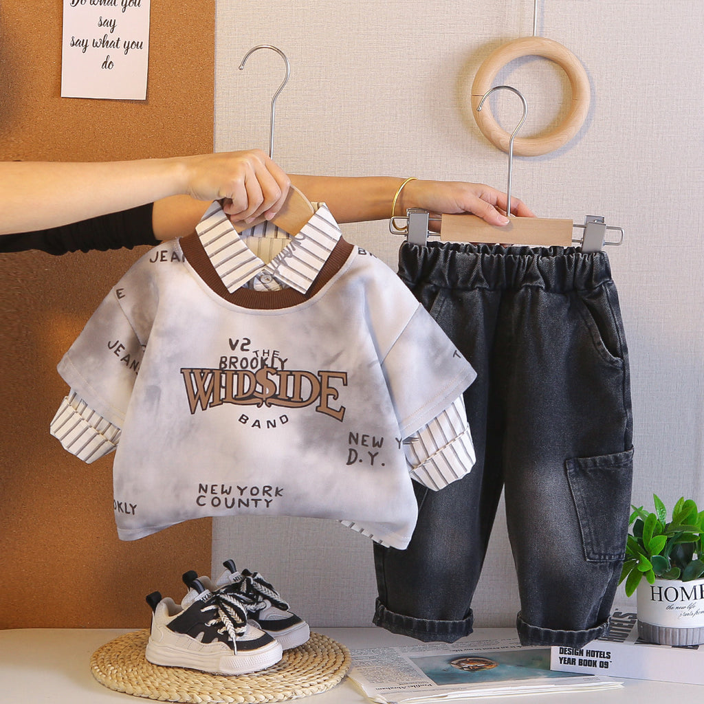 Letter vest shirt long sleeved three piece baby boy clothing