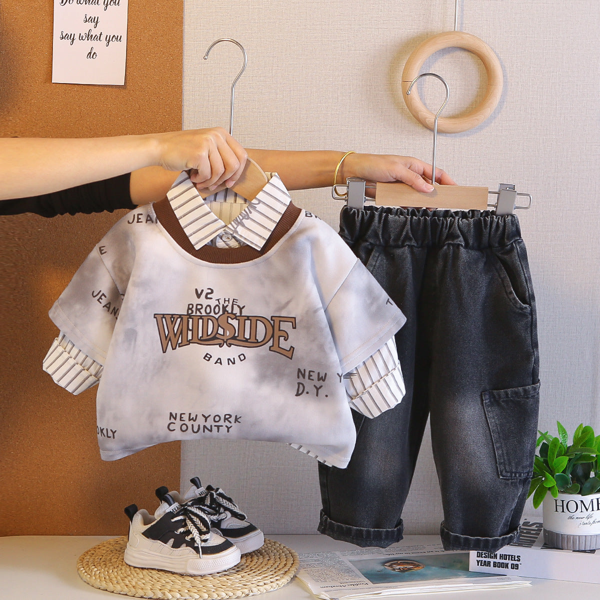 Letter vest shirt long sleeved three piece baby boy clothing