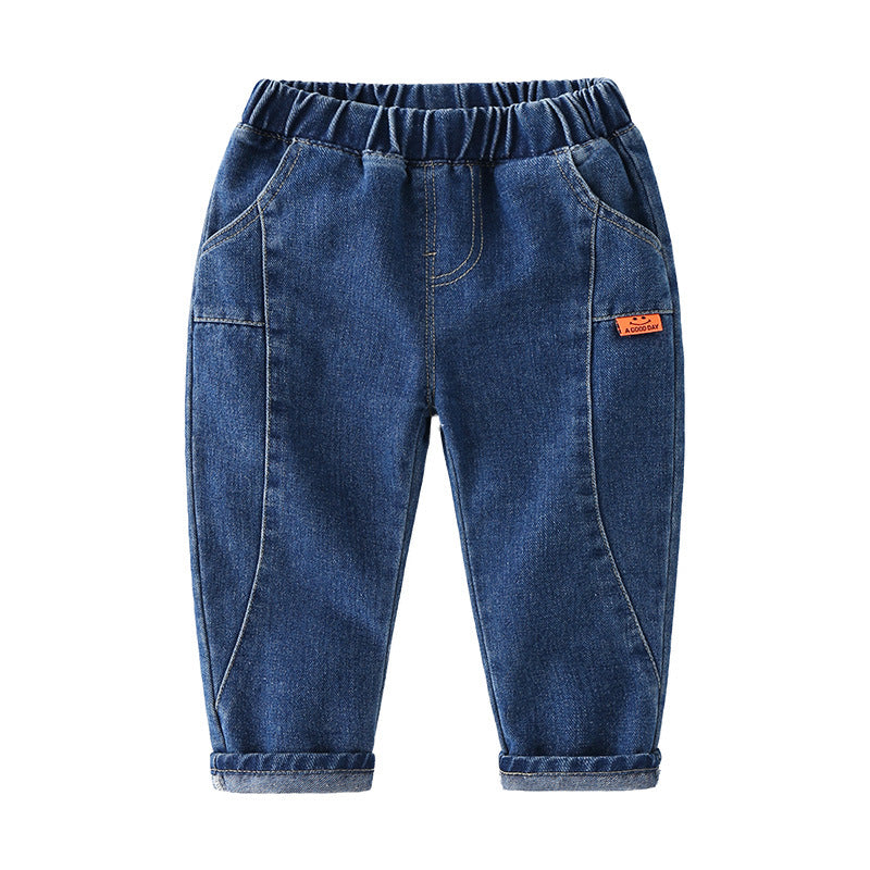 Casual Soft Comfortable Pants Cotton Solid Color  Cute Children's Clothing Boys' Denim Long Pants