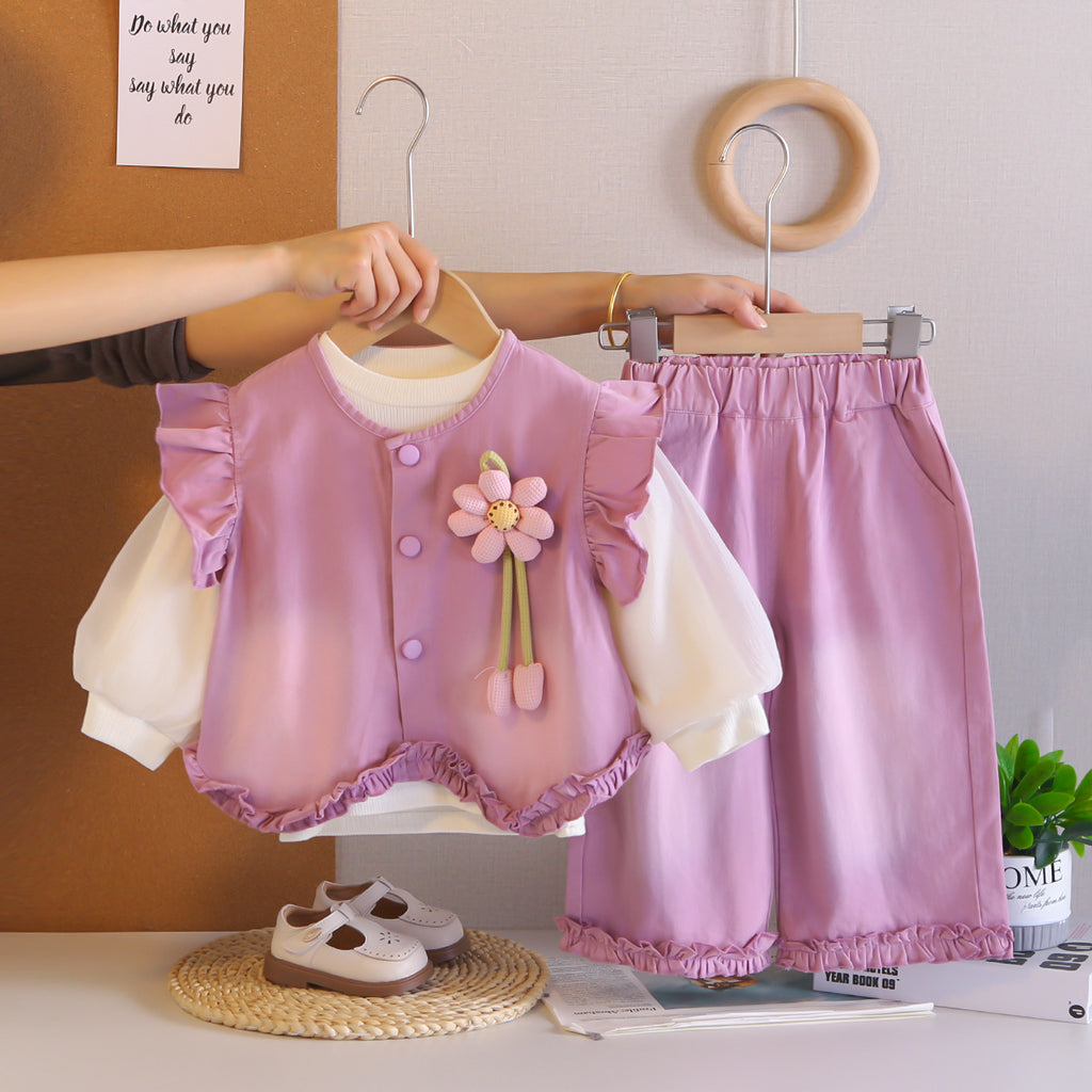 Clothing Baby Spring and Autumn Vest Long Sleeve Three Piece Set