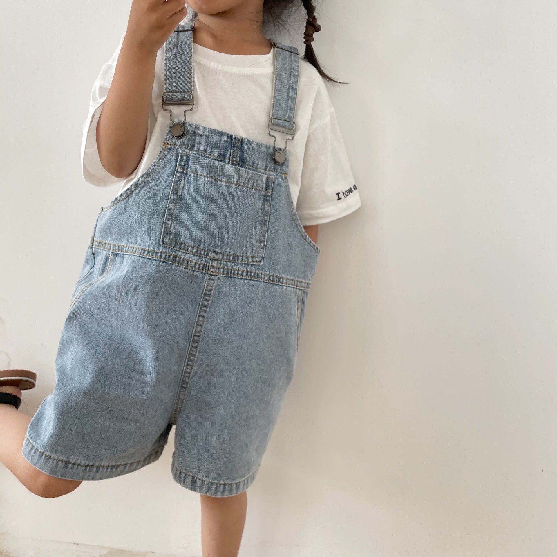 Thin denim camisole overalls