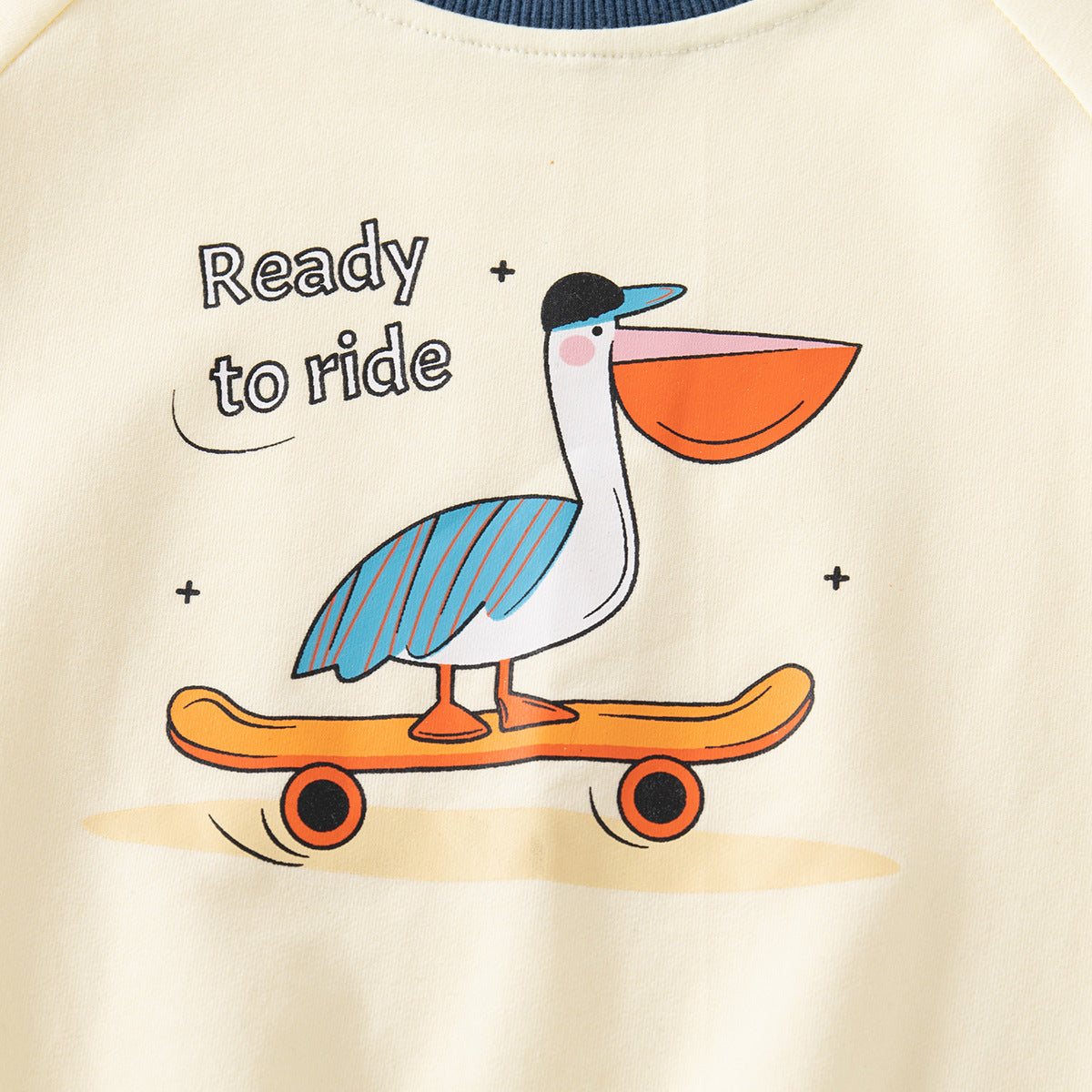 Boy's Beige Crewneck Pullover, Cartoon Big Mouth Bird Casual Hoodie, Comfortable Kids Sweatshirt