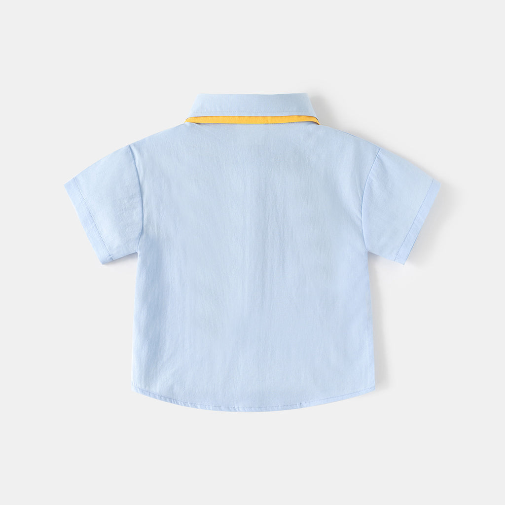 Short Sleeve Shirt for Boys Dinosaur Print Button-Down, Stylish Baby Boy's Summer Outfit