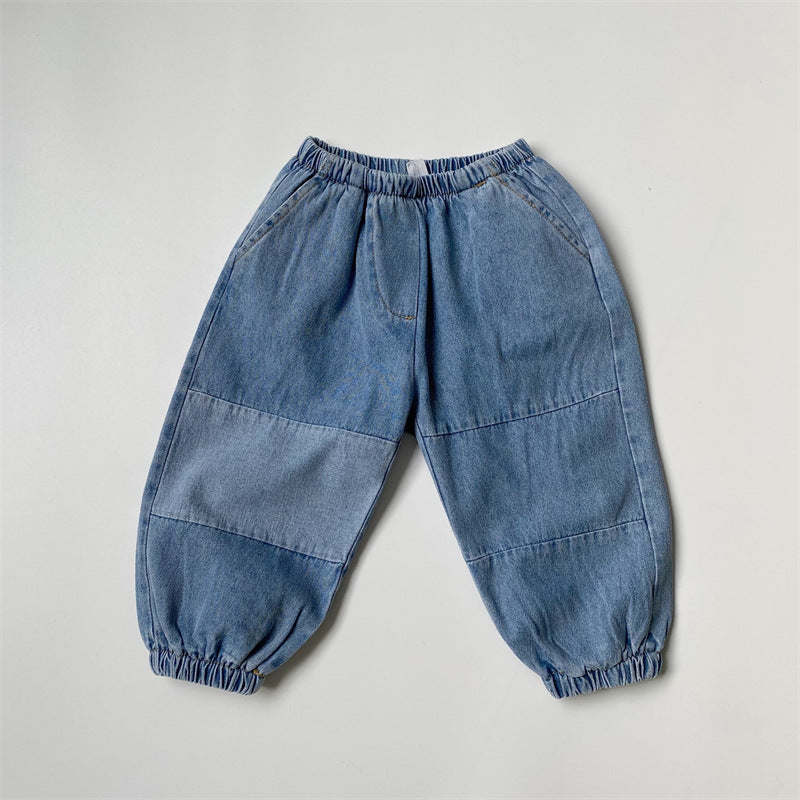 Children's patchwork drawstring jeans