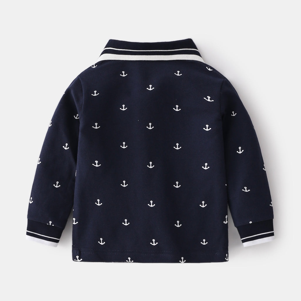 Blue and White Collar Cool Trendy Cute Daily School Boy Long Sleeve Shirt