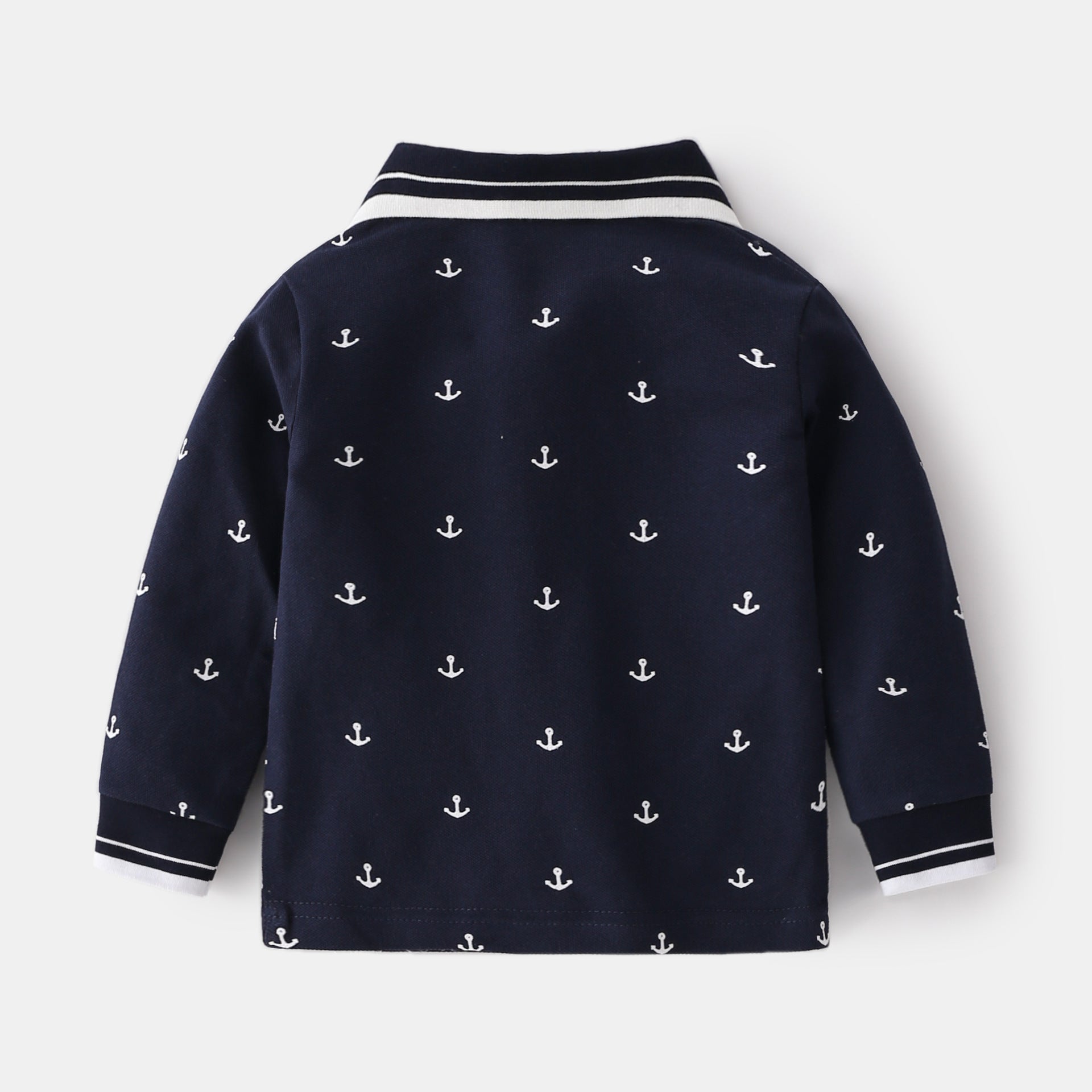 Blue and White Collar Cool Trendy Cute Daily School Boy Long Sleeve Shirt