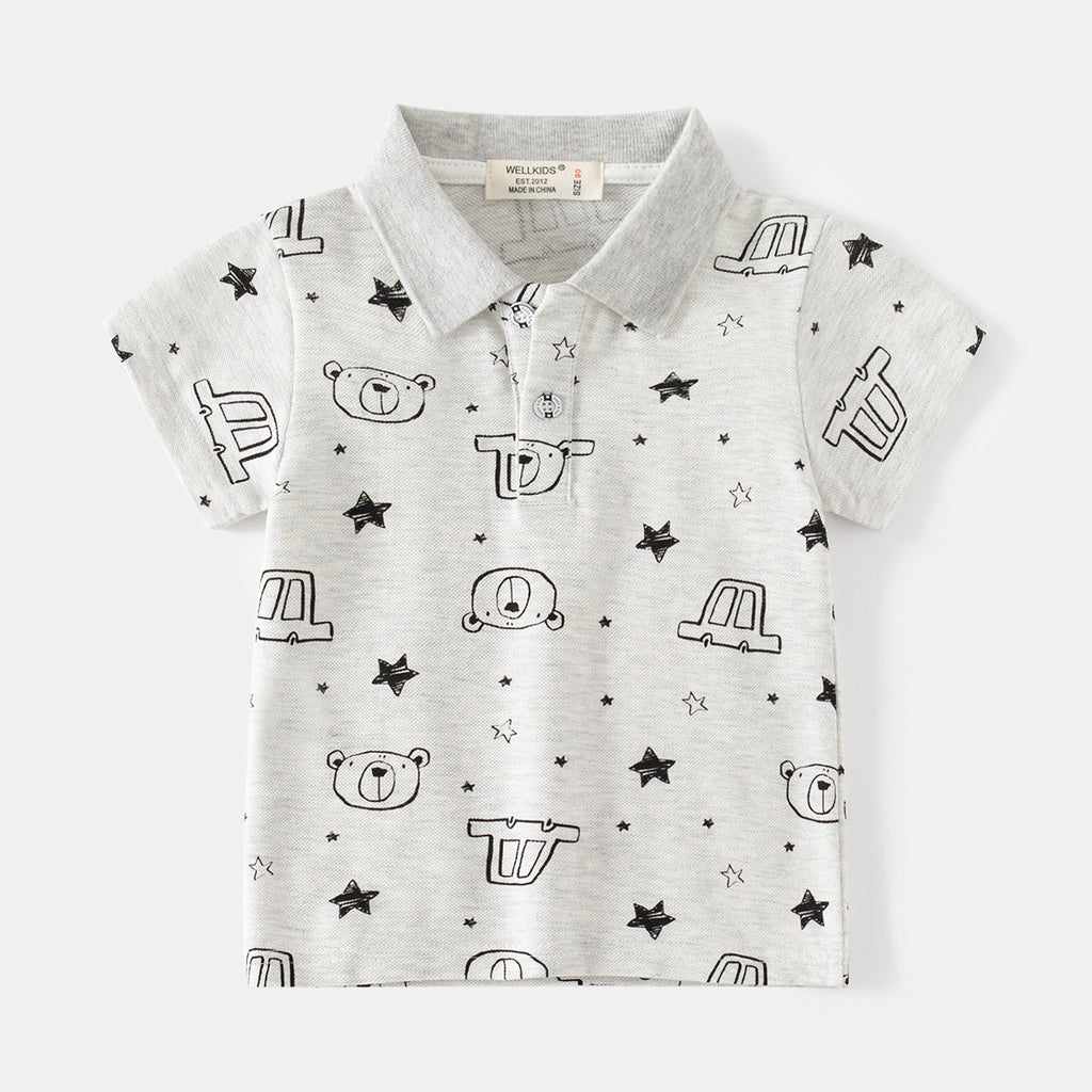 Boy's Short Sleeve Polo Shirt Fog Blue Cute Turn-down Collar Kids Short Sleeve Polo Shirt