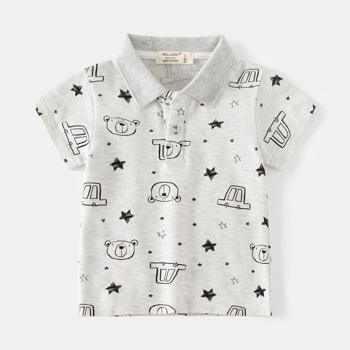 Boy's Short Sleeve Polo Shirt Fog Blue Cute Turn-down Collar Kids Short Sleeve Polo Shirt