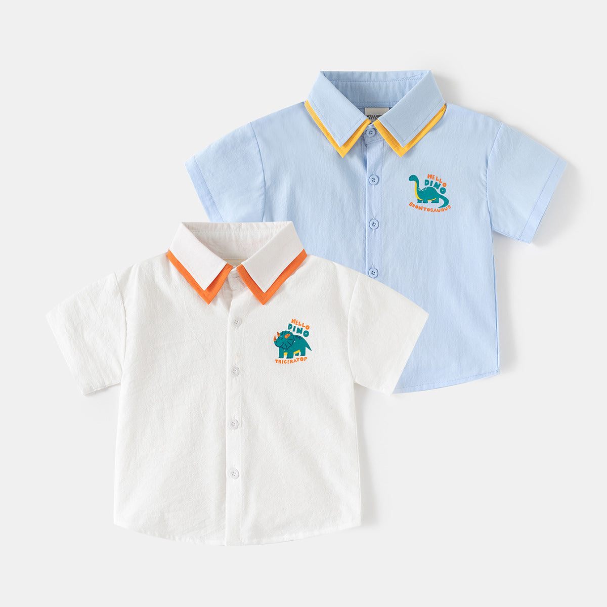 Short Sleeve Shirt for Boys Dinosaur Print Button-Down, Stylish Baby Boy's Summer Outfit