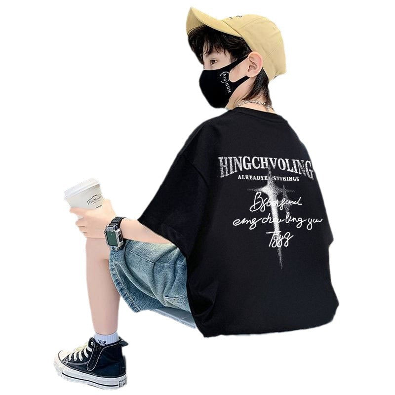 Kids Boy Short Sleeve T-Shirt Loose Fit Casual  Top Trendy Children's Half Sleeve Shirt