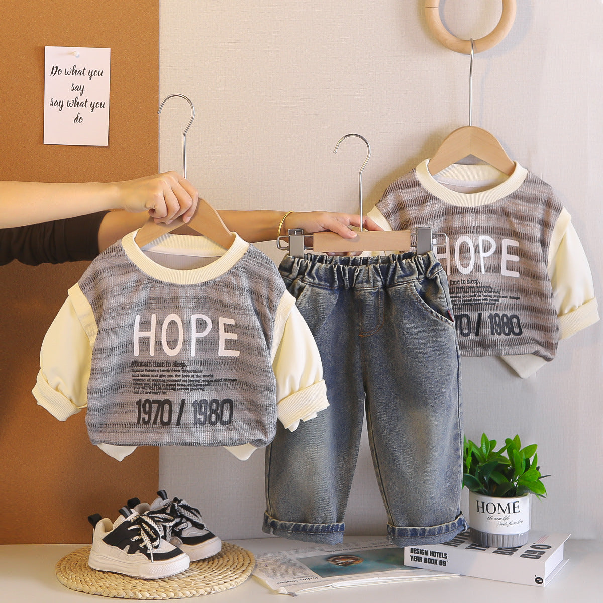 Male baby casual hoodie two-piece set children's clothing